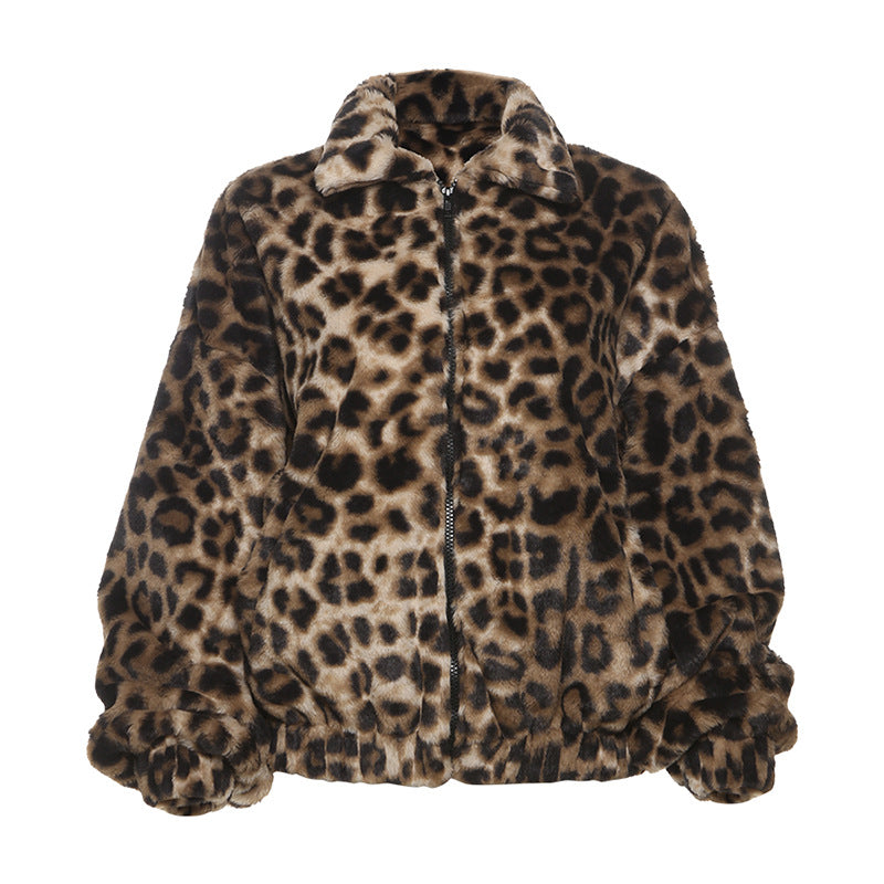 Dames Faux Fur Jas Kort Leopard Print Stijlvol