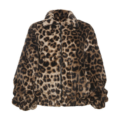 Dames Faux Fur Jas Kort Leopard Print Stijlvol