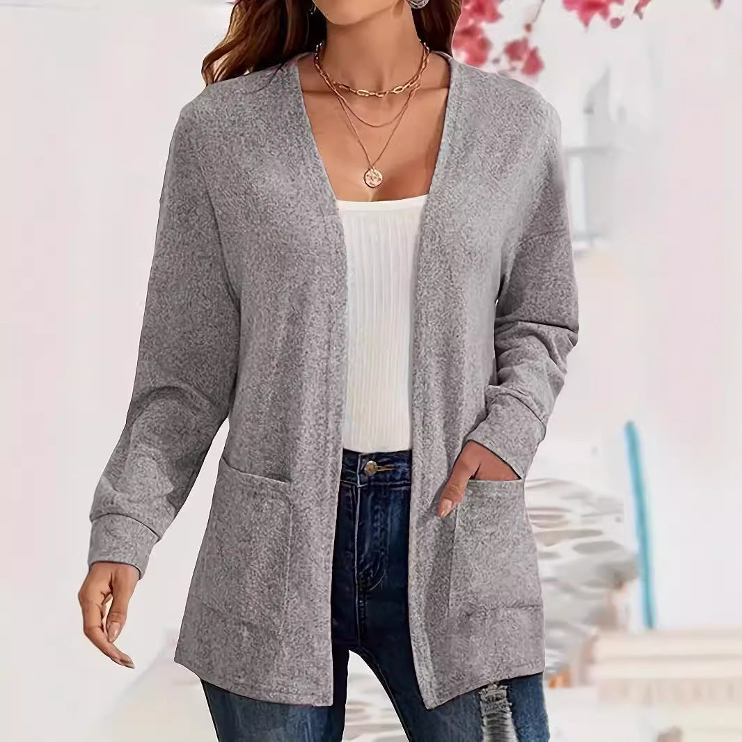 Dames Vest Met Zakken Elegant Lange Mouw