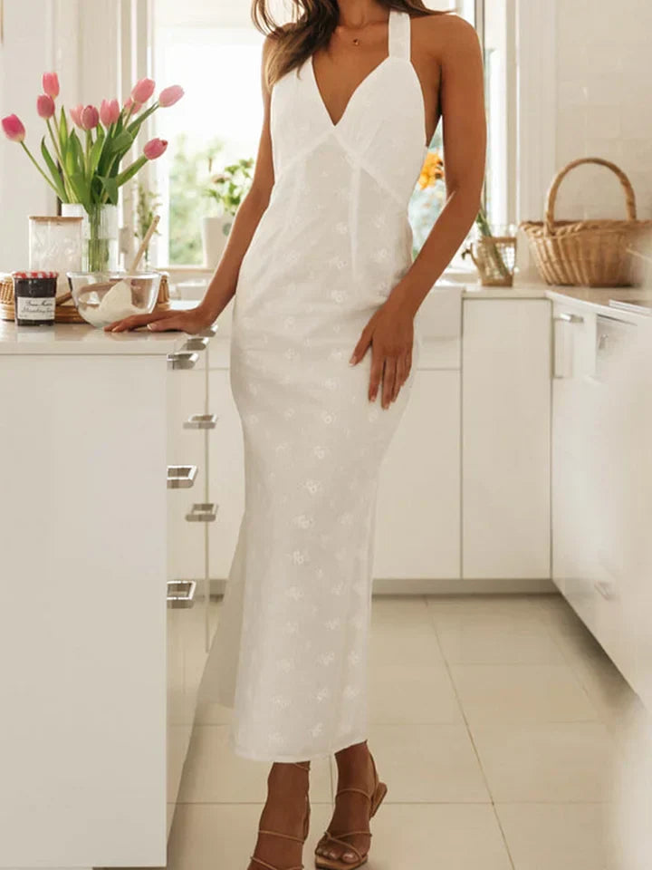 Midi Jurk Gehaakt Wit Kantige Stijl Elegant - StudioMarella