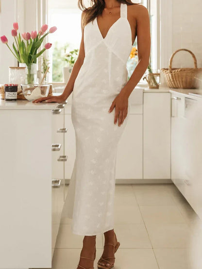 Midi Jurk Gehaakt Wit Kantige Stijl Elegant - StudioMarella