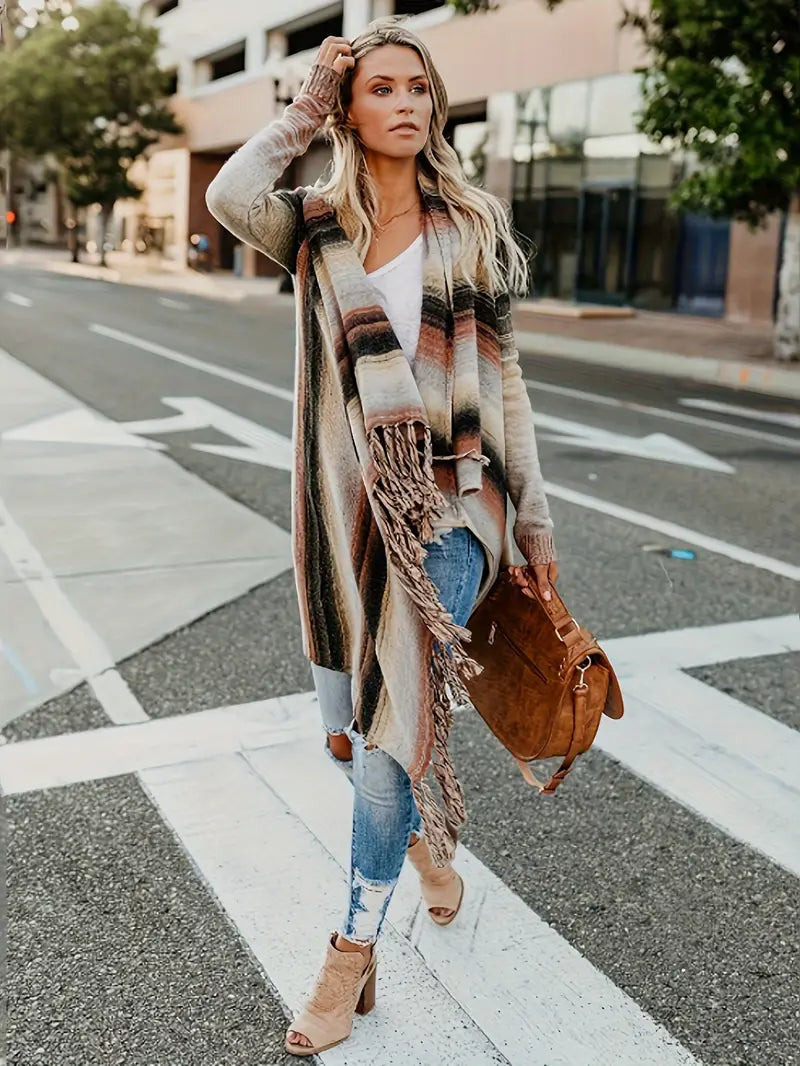 Dames Poncho Vest Gestreept Stijlvol