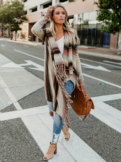 Dames Poncho Vest Gestreept Stijlvol