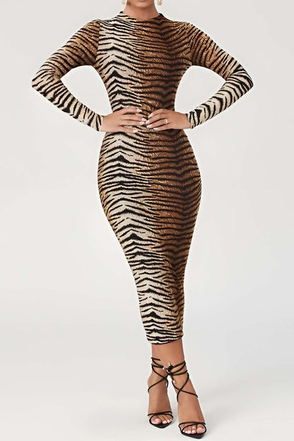 Leopard Jurk Dames Midikleed Elegante Stijlvol