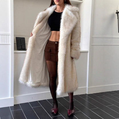 Dames Faux Fur Jas Lange Warme en Stijlvolle Coat