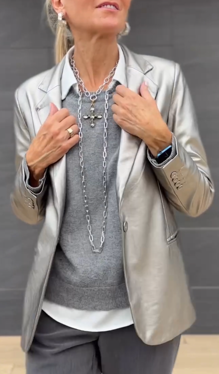 Dames Blazer Metallic Glanzend Anne-Fleur Jas