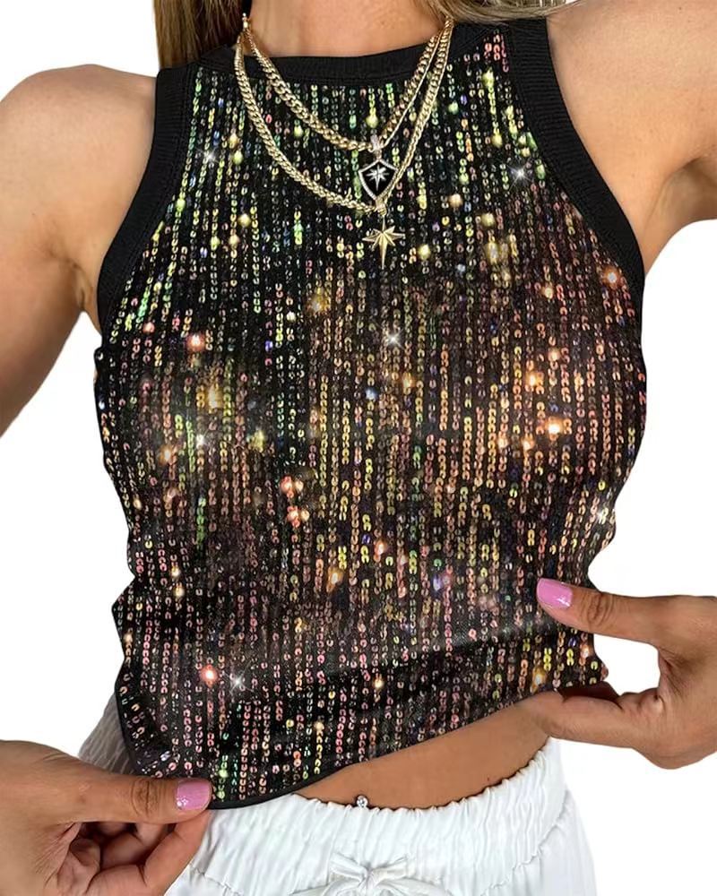Dames Top met Pailletten en Kanten Details Glitter