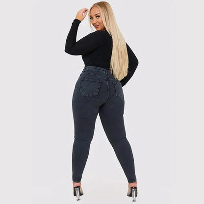 Donkerblauwe Skinny Jeans Hoge Taille Vormgevend