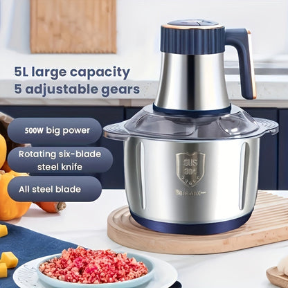Vleesmolen RVS 5L 5000 RPM Blauw Keuken Groentesnijder Foodprocessor Hakmolen
