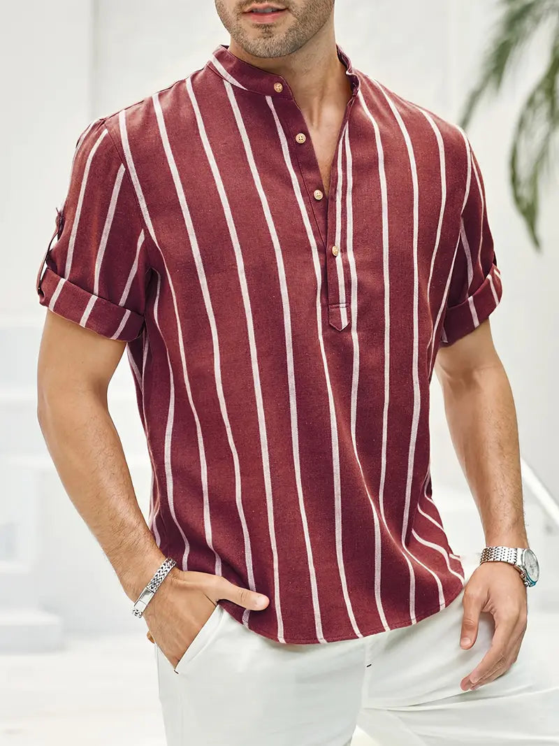 Mannen Zomerhemd Korte Mouwen Strepen Henley Stijl