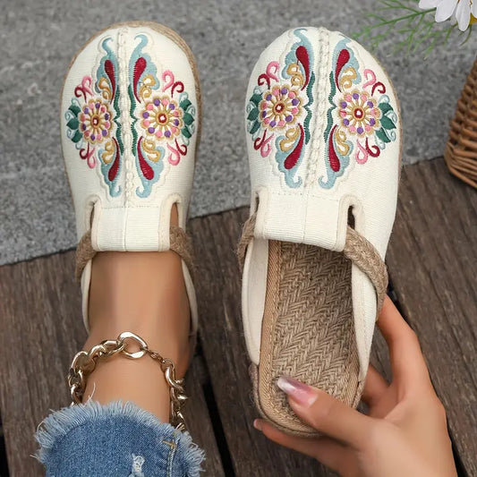 Dames Leer Schoenen Bloemenpatroon Platte Zool - StudioMarella