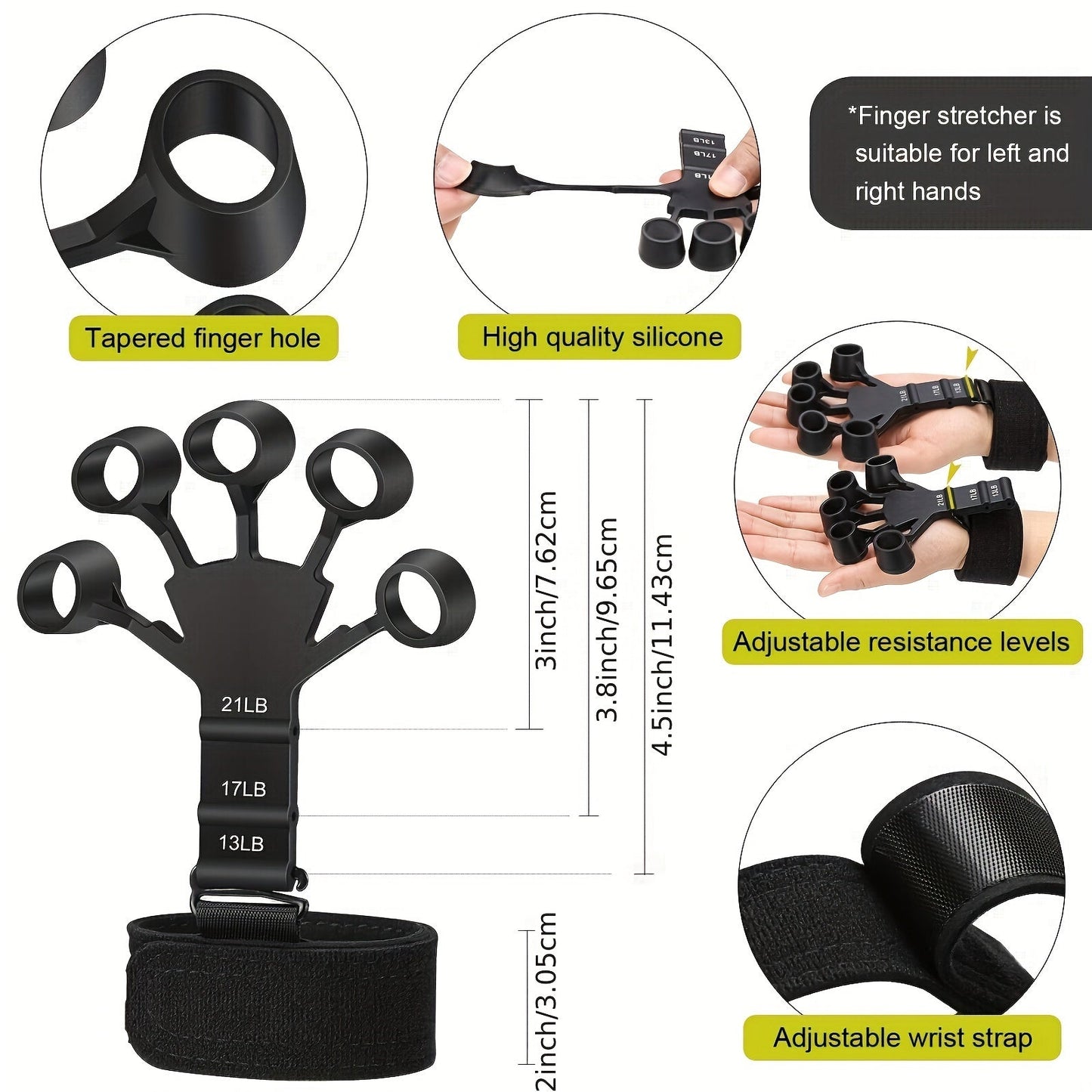 Handtrainer Set 5-in-1 voor Grip en Onderarmkracht Verstelbaar Weerstand met Vingertrainer en Krachtrubberbal