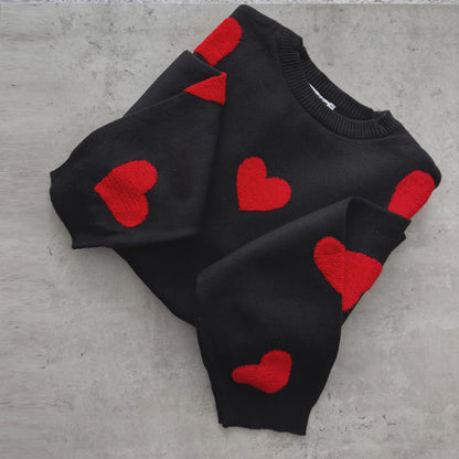 Dames Trui Gebreid met Harten Stijlvol Rood