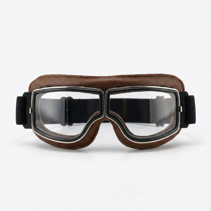 Retro Motorgoggles met Leren Frame en Splintervrije Glazen | Vintage Motorbril Wind- en Stofbestendig