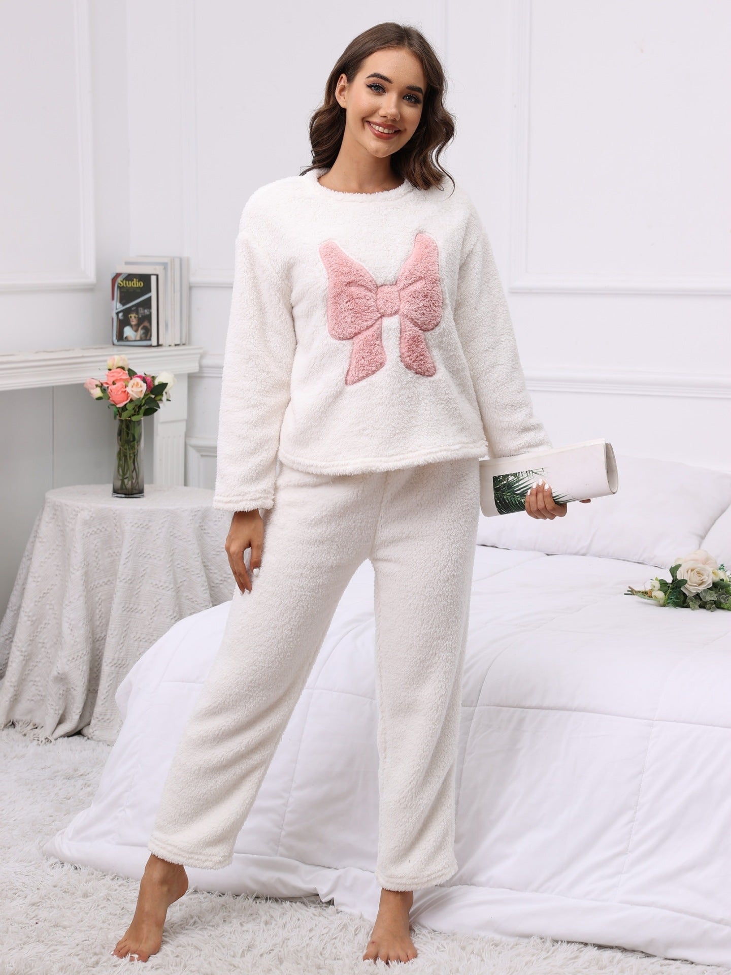 Dames Huispak Zacht Tweedelig Lounge Set met Strik - StudioMarella