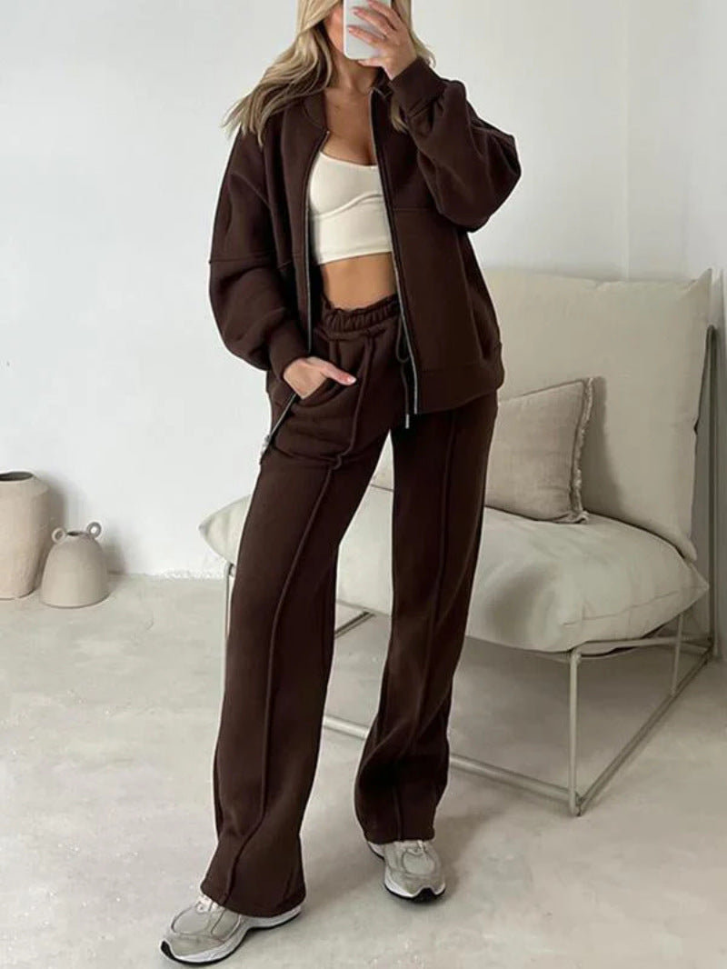 Dames Trainingsoutfit Sportief met Ritsvest en Wijde Joggingbroek