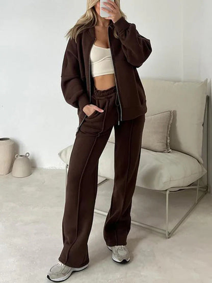 Dames Trainingsoutfit Sportief met Ritsvest en Wijde Joggingbroek
