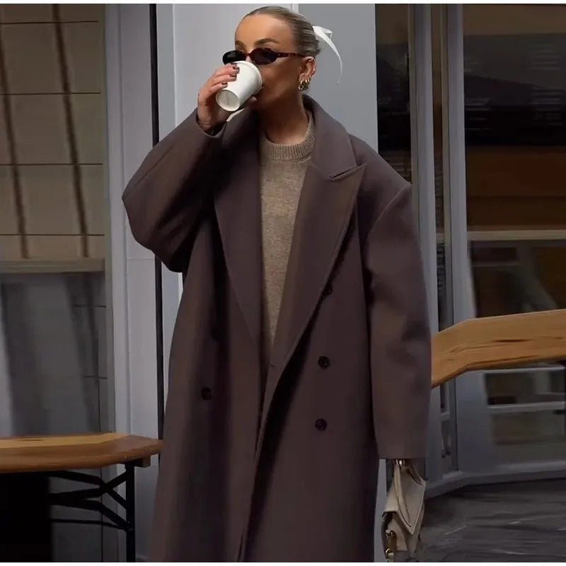 Dames Wollen Jas Lange Warm Oversized Trendy