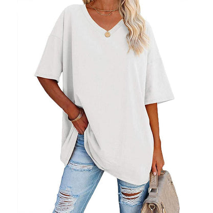 Dames T-shirt V-hals Losse Fit Basis Top Casual