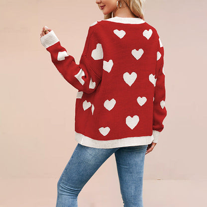 Dames Gebreide Vest met Hartjes en Contrasterende Details wordt 
Dames Vest Gebreid met Hartjes en Kleurrijk Detail