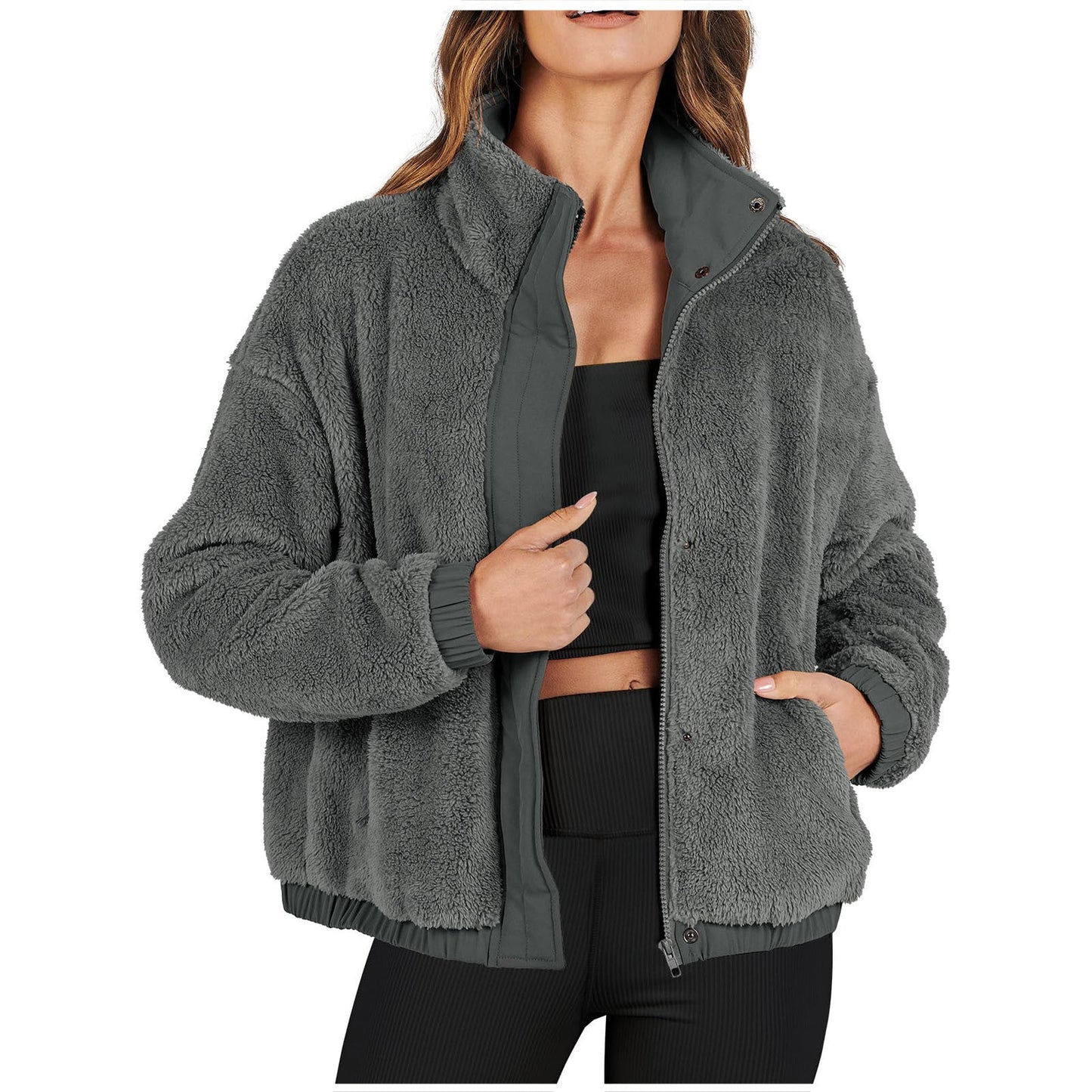 Dames Bomberjas Teddy Zwart Warm en Zachte