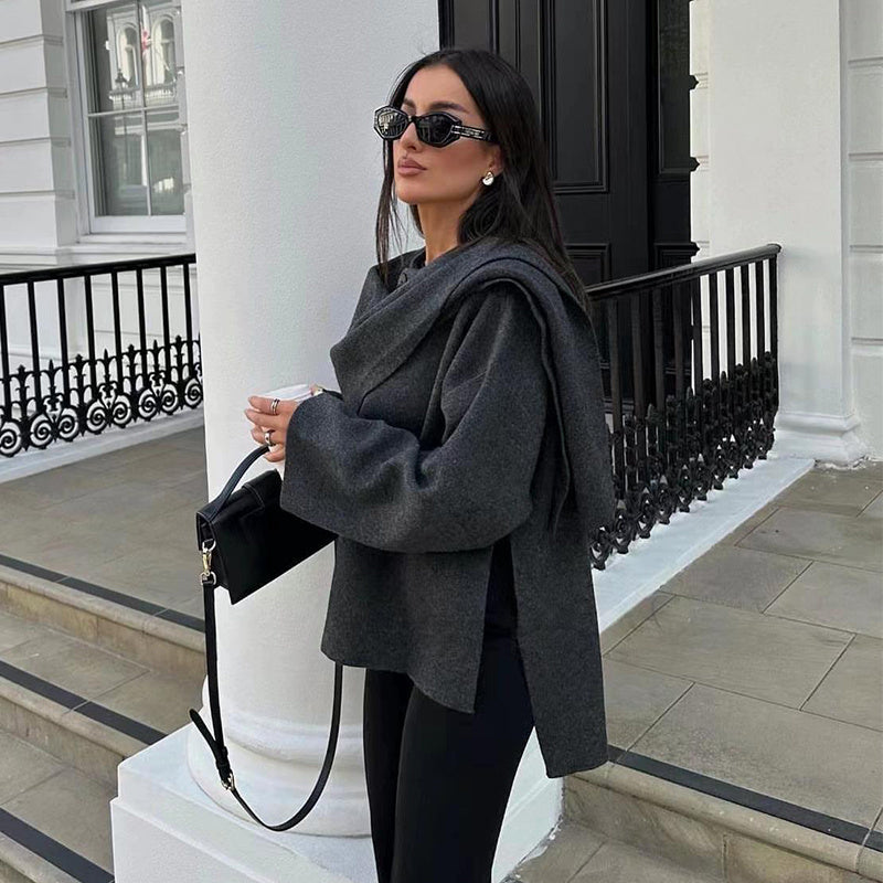 Dames Wollen Jas Oversized met Knoopsluiting en Luxe Voering