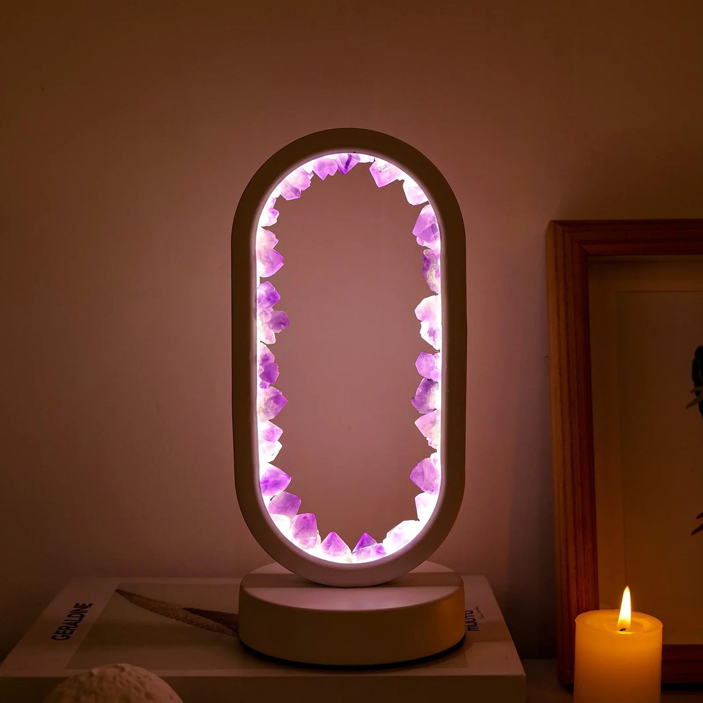 Tafellamp Amethist Handgemaakt Natuurkristal LED E14 Paars Roze Sfeer Slaapkamer Meditatie Yoga Rustgevend Decoratie Innerlijke Rust
