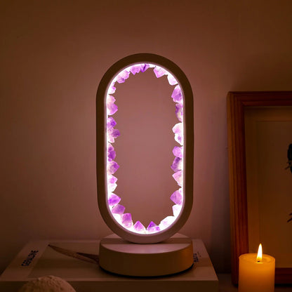 Tafellamp Amethist Handgemaakt Natuurkristal LED E14 Paars Roze Sfeer Slaapkamer Meditatie Yoga Rustgevend Decoratie Innerlijke Rust
