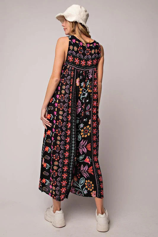 Jumpsuit Vrouw Bloemenprint Zomerjurk Vintage Look