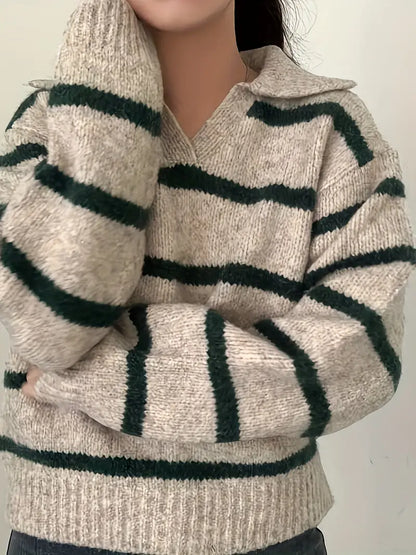 Streepjes Trui V-Hals Casual Stijl