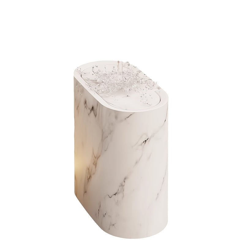 Prullenbak Marmer Look Ovaal Met Deksel Compact 29x29x14,5cm