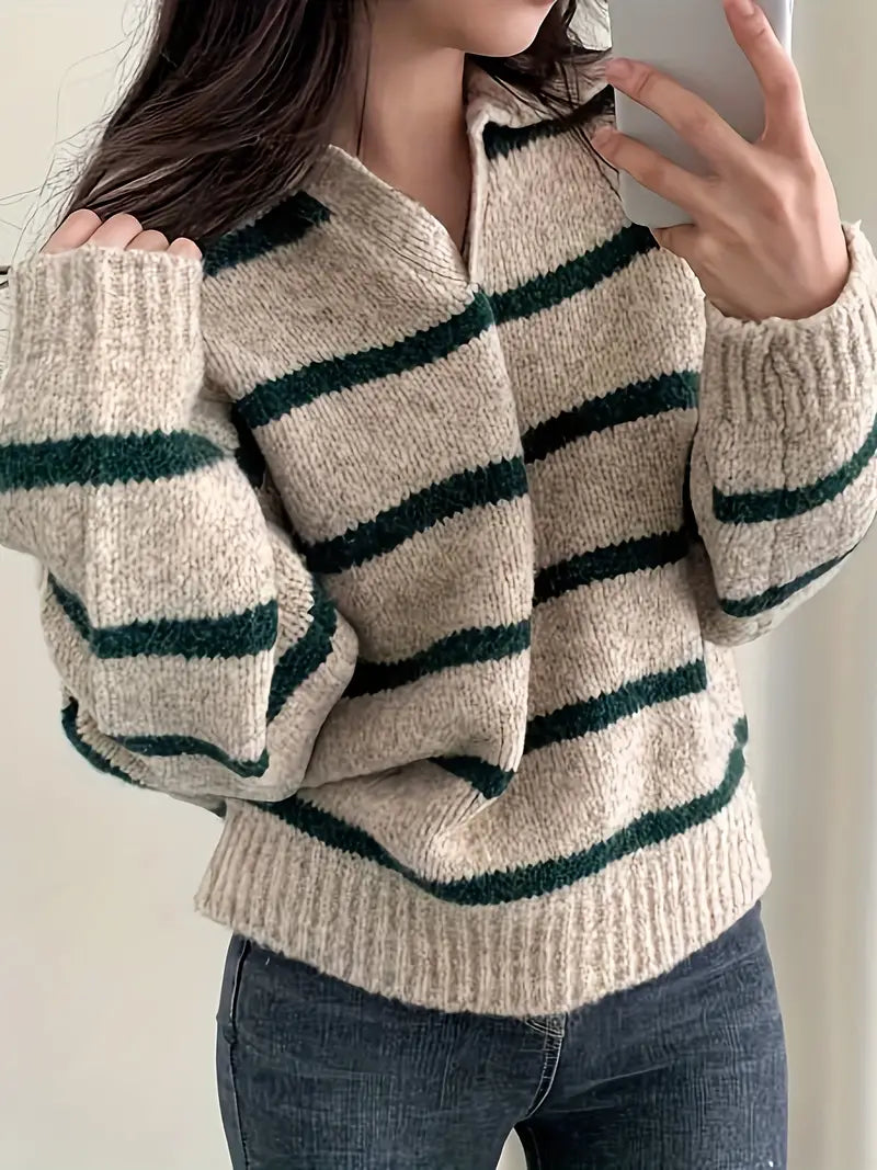 Streepjes Trui V-Hals Casual Stijl