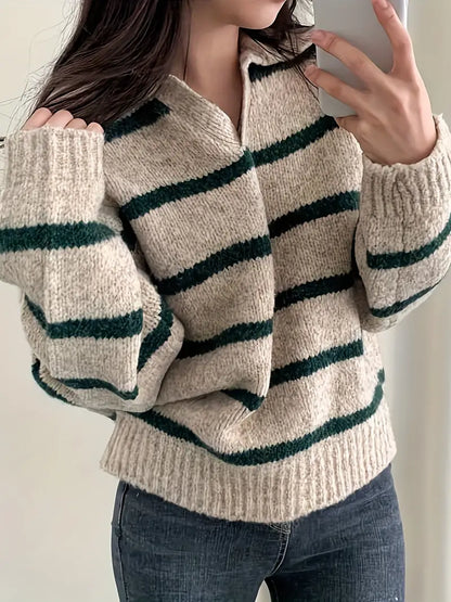 Streepjes Trui V-Hals Casual Stijl