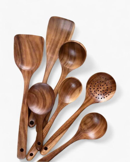 Teakhouten Keukengerei Set | Duurzaam Houten Bestek voor Dagelijks Koken | Zachtvoor Pannen | Elegant Keukenaccessoire | Milieuvriendelijk