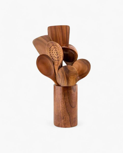 Teakhouten Keukengerei Set | Duurzaam Houten Bestek voor Dagelijks Koken | Zachtvoor Pannen | Elegant Keukenaccessoire | Milieuvriendelijk