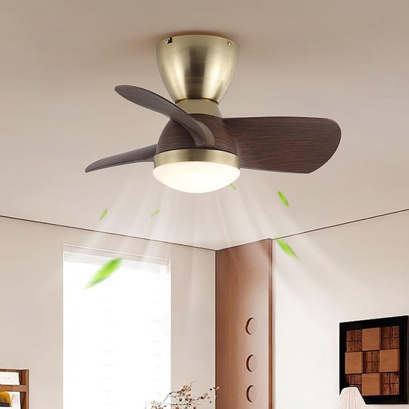 Plafondventilator met Verlichting Elora in Messing en Hout — Minimalistische Ventilator met LED Afstandsbediening