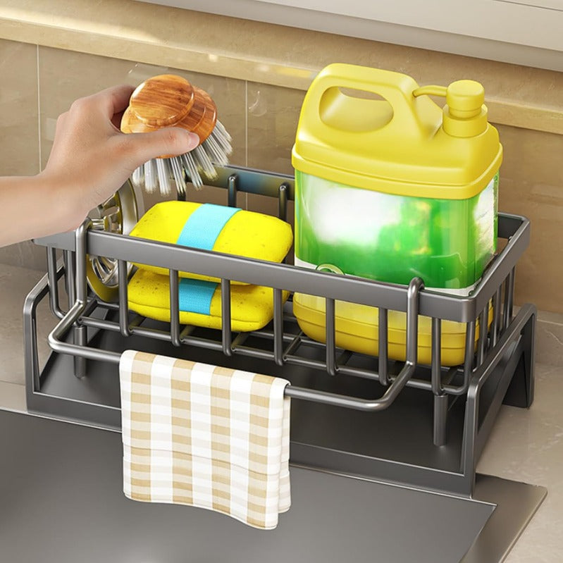 Keuken- en badkamer organizer met automatische afwatering en handdoekhouder