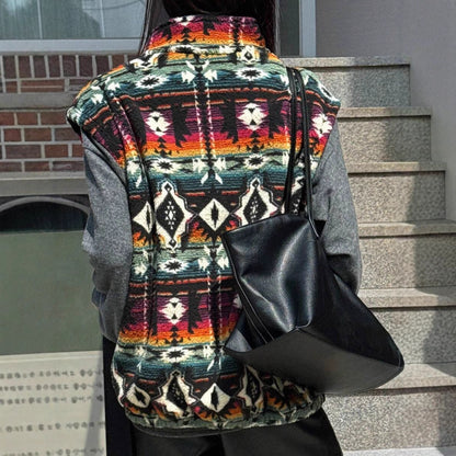 Dames Fleece Bodywarmer Warm Aztec Print Stijlvol
