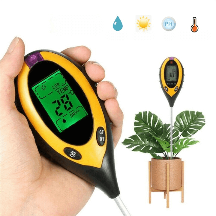 Digitale 4-in-1 Grondtester pH-Waarde Vocht Temperatuur Licht Bodemanalyse voor Tuin Moestuin Planten Groei Optimalisatie