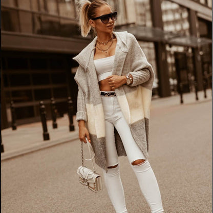 Dames Cardigan Zacht Colorblock Hoodie Jas