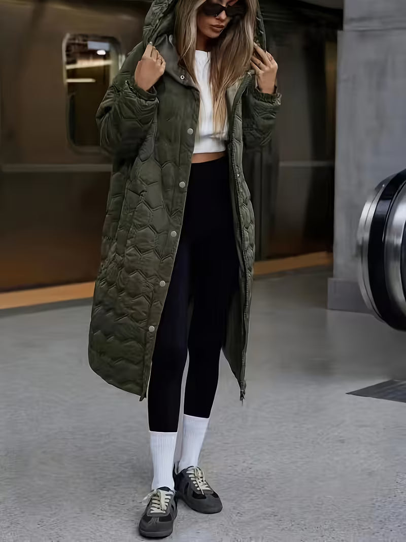 Dames Trenchcoat Zwart Lang Gewatteerd
