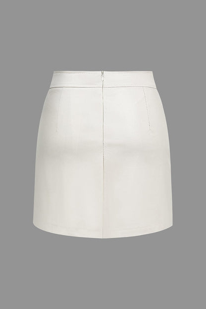 Kort Leer Minirok Asymmetrisch Met Zijsplit