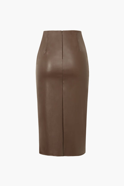 Kunstlederen Rok Asymmetrisch Midilengte Wickel Design
