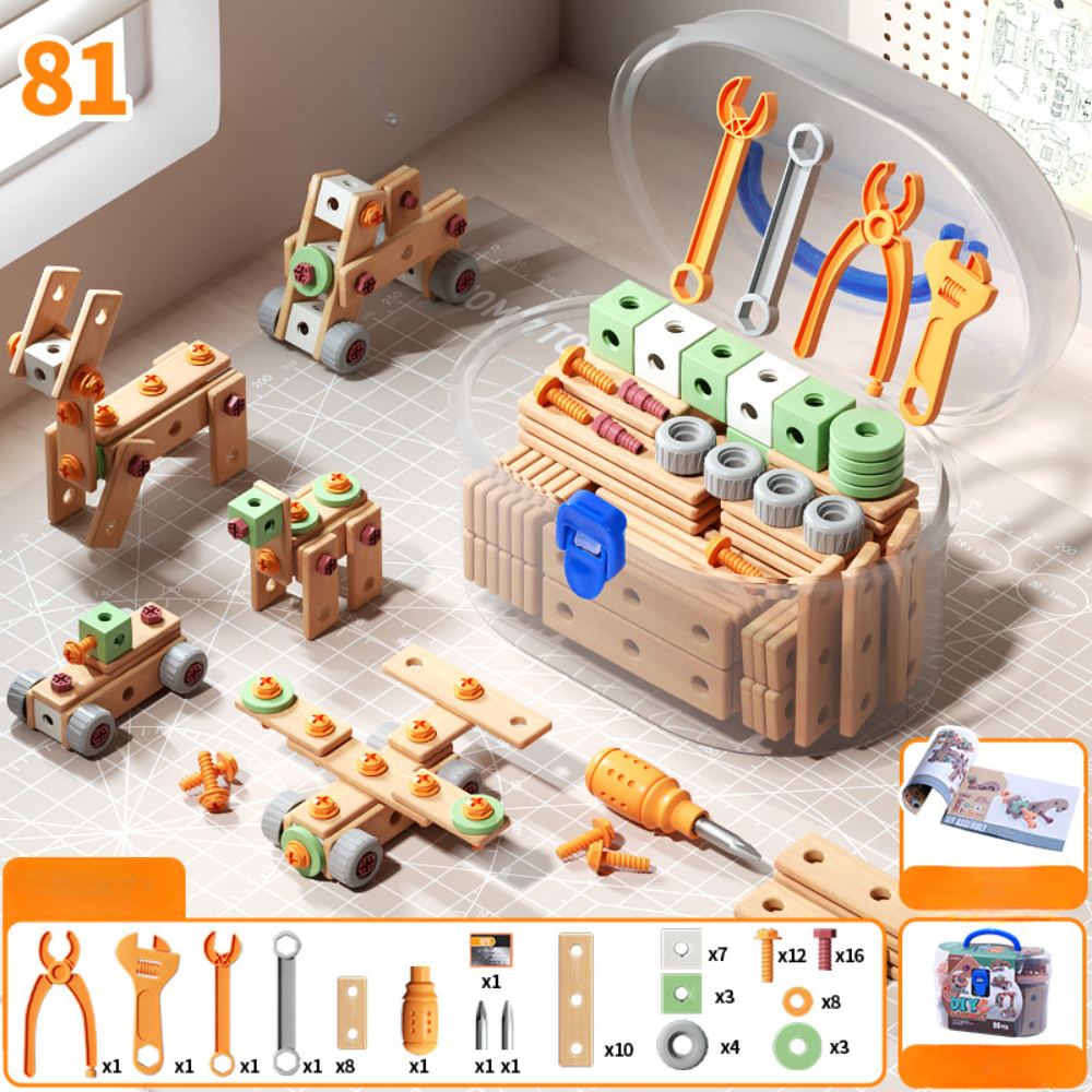 Houten Speelgoed Gereedschapsset voor Kinderen Constructieset met Koffer & Accessoires