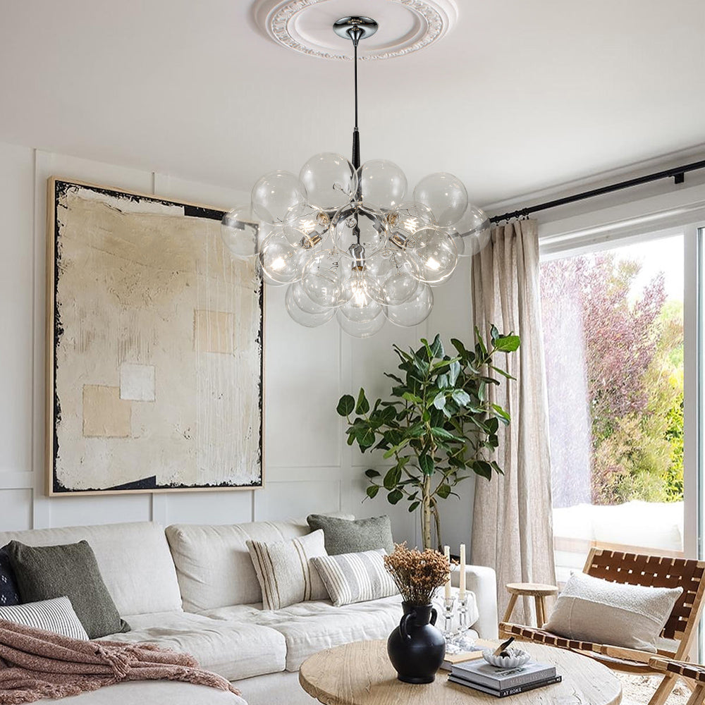 Glazen Bollen Hanglamp Cluster Chroom Wit Zwart 63cm 6 Lichts LED G125 Woonkamer Eetkamer Slaapkamer Entree Bubble Chandelier Verstelbaar