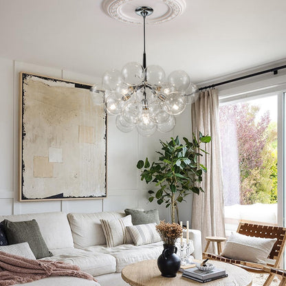 Glazen Bollen Hanglamp Cluster Chroom Wit Zwart 63cm 6 Lichts LED G125 Woonkamer Eetkamer Slaapkamer Entree Bubble Chandelier Verstelbaar