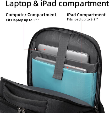 Waterdichte Laptop Reisrugzak met USB-Oplaadpoort & Georganiseerde Opslag – 13-17 Inch