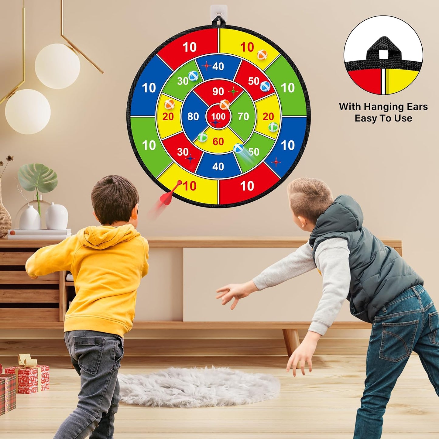 Groot Dubbelzijdig Dartbord voor Kinderen met 12 Klittenballetjes en 6 Klittenpijltjes voor Actieve Speelplezier Binnen en Buiten 74 cm