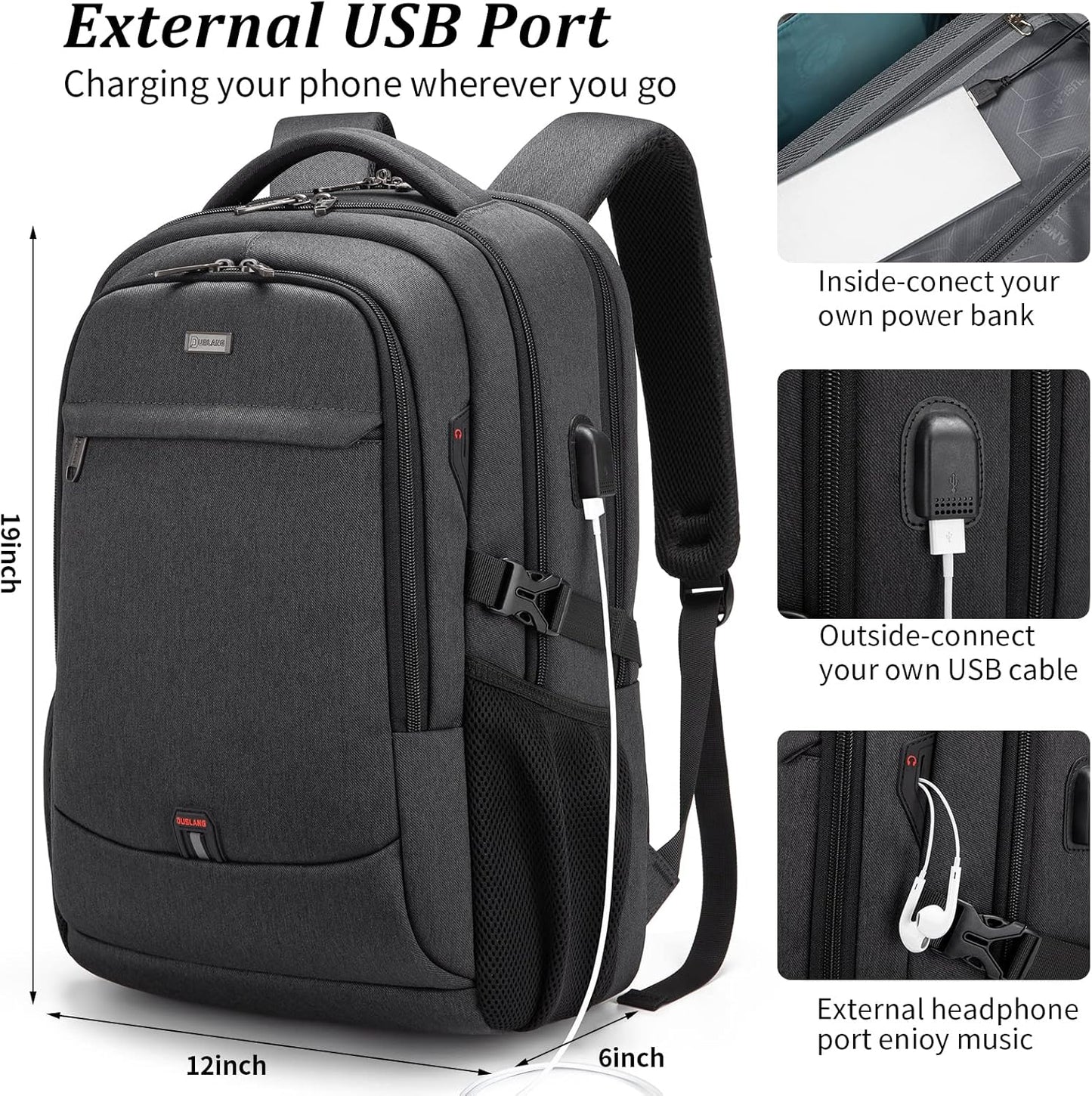 Waterdichte Laptop Reisrugzak met USB-Oplaadpoort & Georganiseerde Opslag – 13-17 Inch