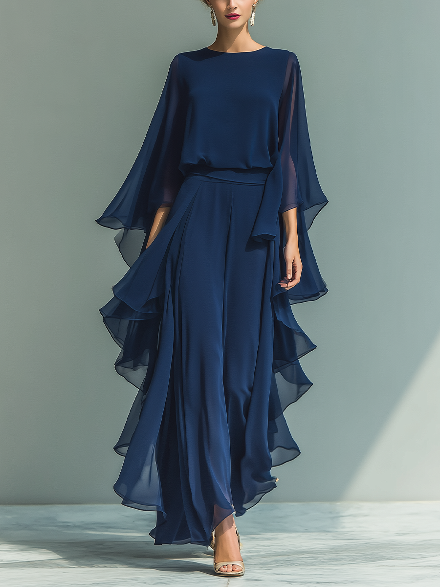 Dames chiffon set met ruches en elegante pasvorm - StudioMarella